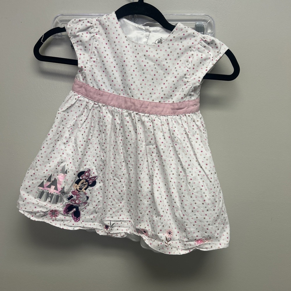 Disney Girls MINNIE MOUSE Embroidered Dress Size 24 Months Pink Polka Dot Bow